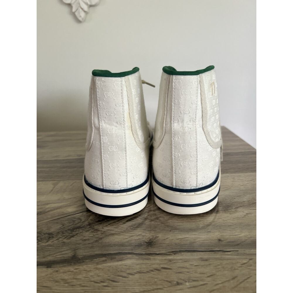 Size 11 - Gucci Tennis 1977 High Top White Mini GG Sneakers Stripe Shoes - Picture 3 of 11